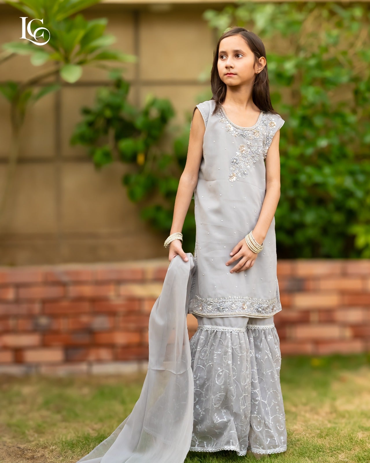 Sterling Silver Sleeveless Gharara Set